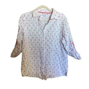 Foxcroft Womens Plus Size 14 Multicolor Polka Dot Button Up Shirt Blouse